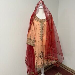 Peach Embroidered Three Piece Formal Salwar Kameez with Dupatta